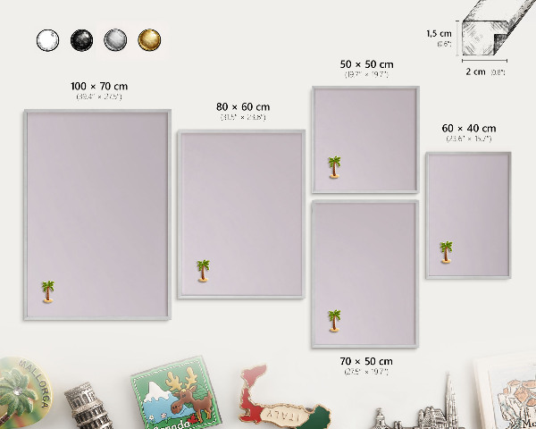 Souvenir magnet display board with a silver frame Light lilac