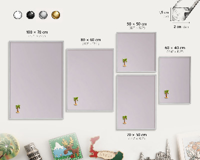 Souvenir magnet display board with a silver frame Light lilac