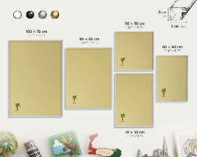 Souvenir magnet display board with a silver frame Vintage yellow