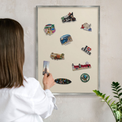Souvenir magnet display board with a silver frame Light stone