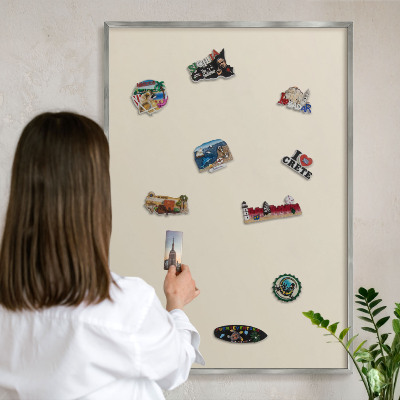 Souvenir magnet display board with a silver frame Light stone