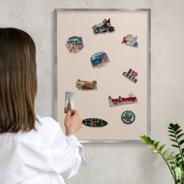 Printed magnet board in a silver frame Warm beige