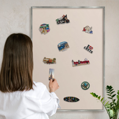 Printed magnet board in a silver frame Warm beige