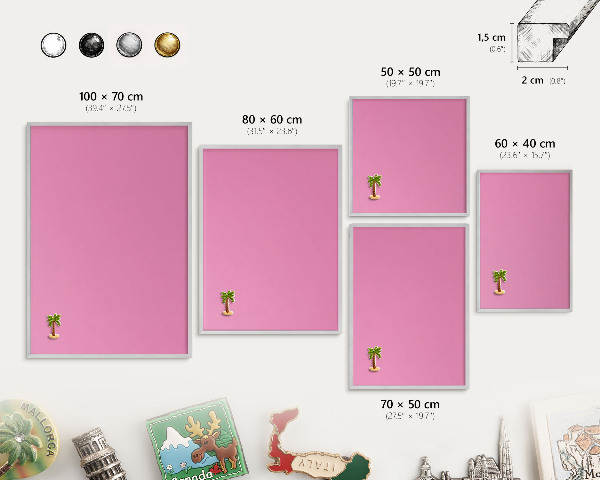 Souvenir magnet display board with a silver frame Cool pink