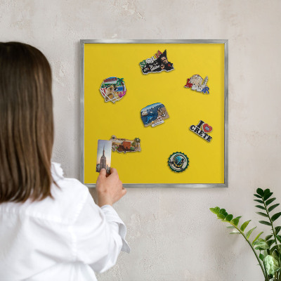 Printed magnet board in a silver frame Intense yellow