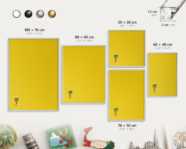 Printed magnet board in a silver frame Intense yellow