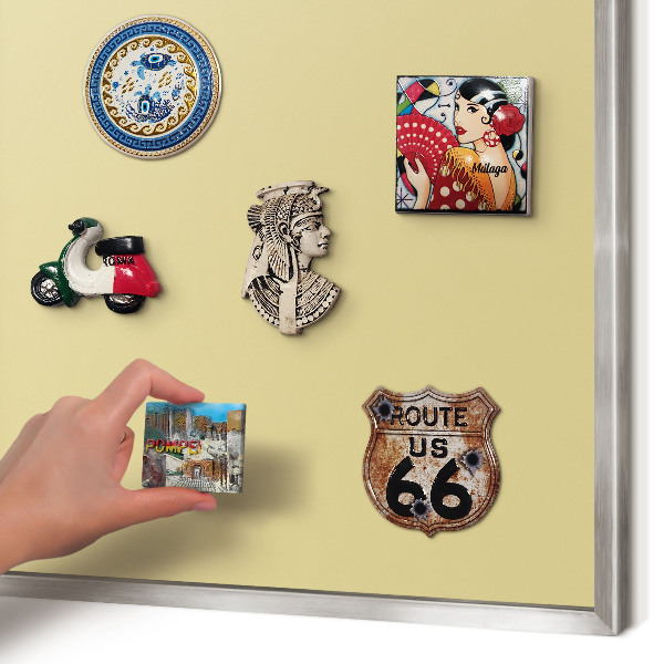 Souvenir magnet display board with a silver frame Beige-yellow