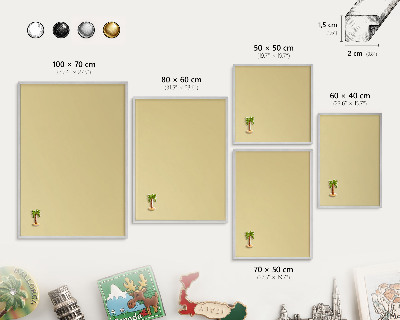 Souvenir magnet display board with a silver frame Beige-yellow