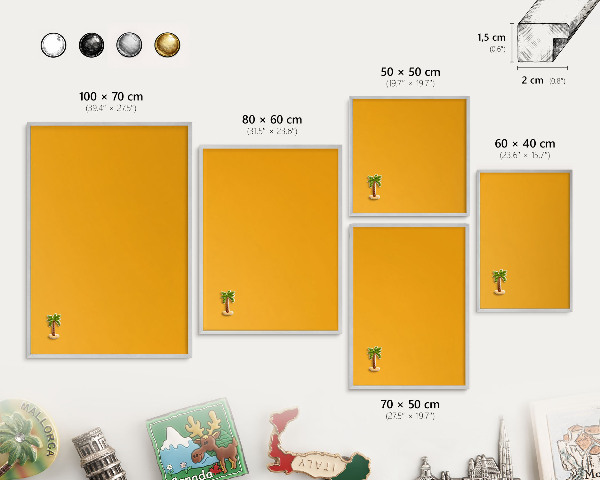Printed magnet board in a silver frame Vivid orange