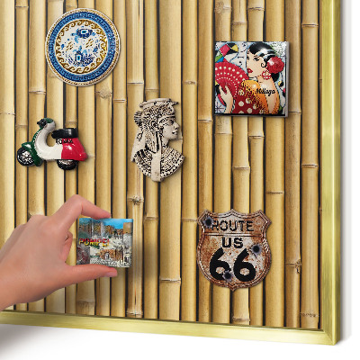 Metal magnet board with a gold frame Bamboo pattern