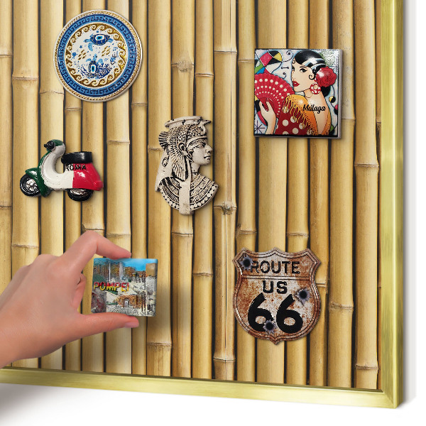 Metal magnet board with a gold frame Bamboo pattern