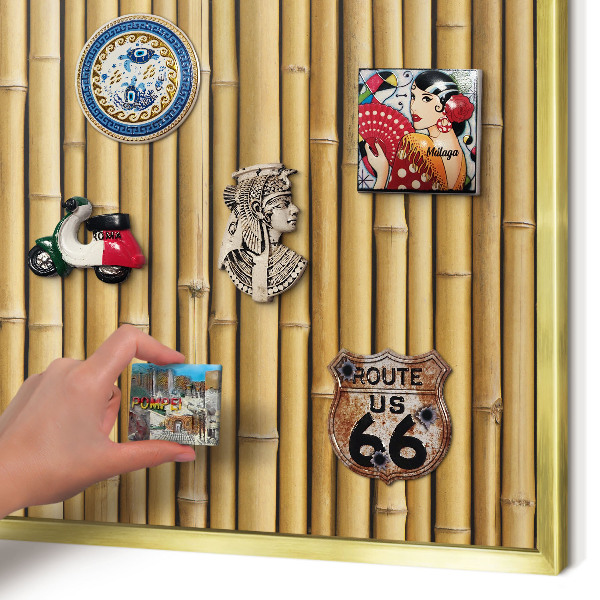 Metal magnet board with a gold frame Bamboo pattern