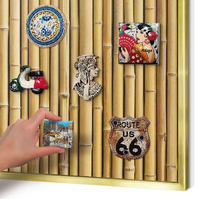 Metal magnet board with a gold frame Bamboo pattern
