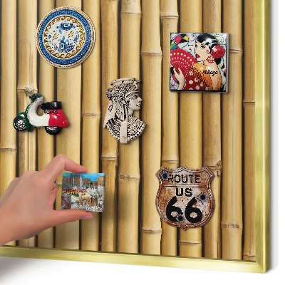 Metal magnet board with a gold frame Bamboo pattern