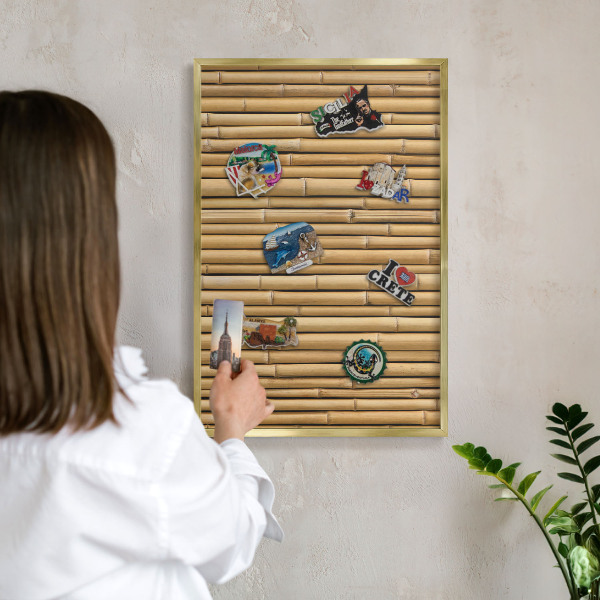 Metal magnet board with a gold frame Bamboo pattern