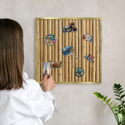 Metal magnet board with a gold frame Bamboo pattern