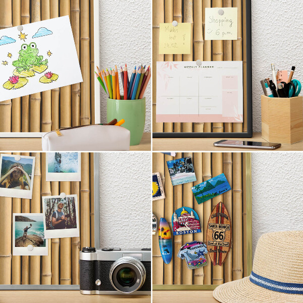 Metal magnet board with a gold frame Bamboo pattern