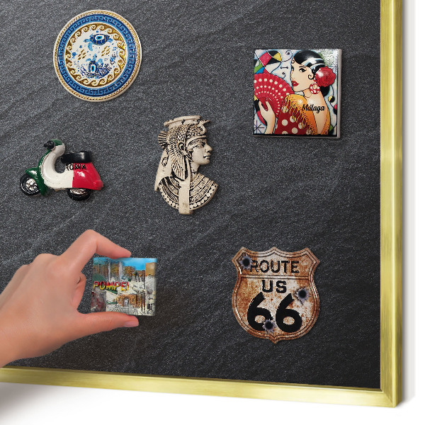 Metal magnet board with a gold frame Gray texture