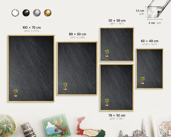 Metal magnet board with a gold frame Gray texture