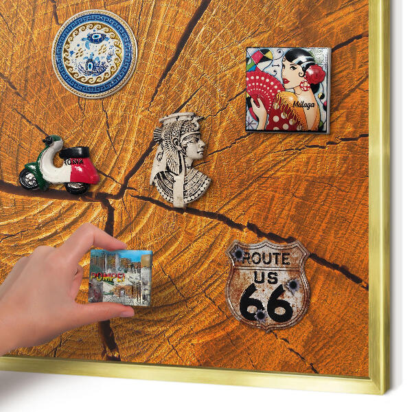 Magnetic board for magnets in a gold frame Wood grain