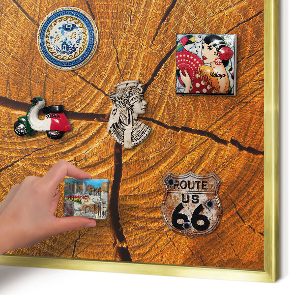 Magnetic board for magnets in a gold frame Wood grain