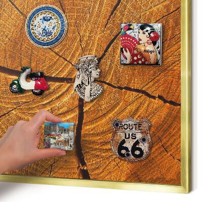Magnetic board for magnets in a gold frame Wood grain