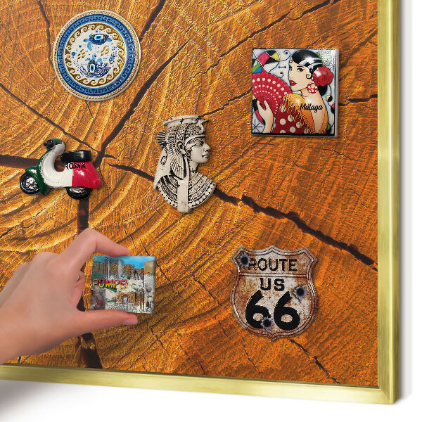 Magnetic board for magnets in a gold frame Wood grain