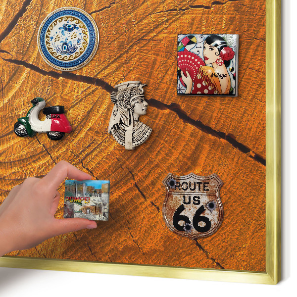 Magnetic board for magnets in a gold frame Wood grain