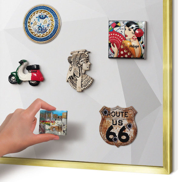 Metal magnet board with a gold frame White geometry