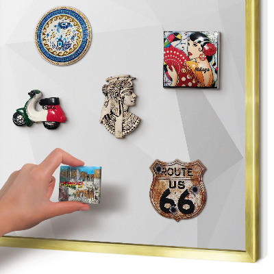 Metal magnet board with a gold frame White geometry