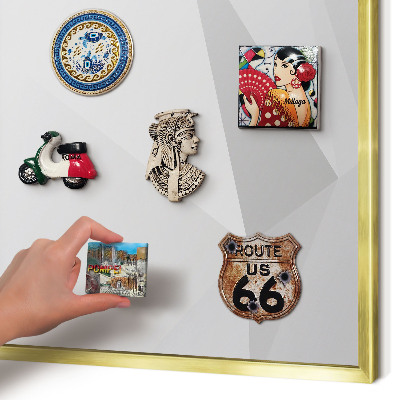 Metal magnet board with a gold frame White geometry