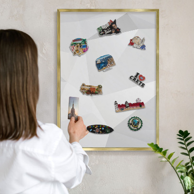 Metal magnet board with a gold frame White geometry