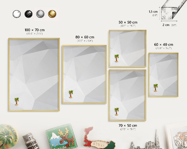 Metal magnet board with a gold frame White geometry