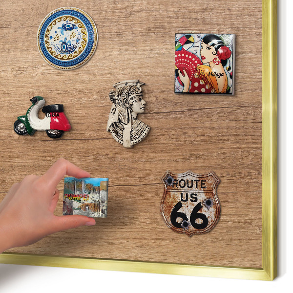Magnetic board for magnets in a gold frame Wood texture