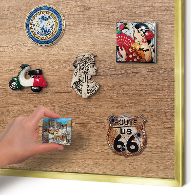 Magnetic board for magnets in a gold frame Wood texture
