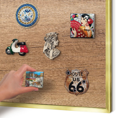 Magnetic board for magnets in a gold frame Wood texture