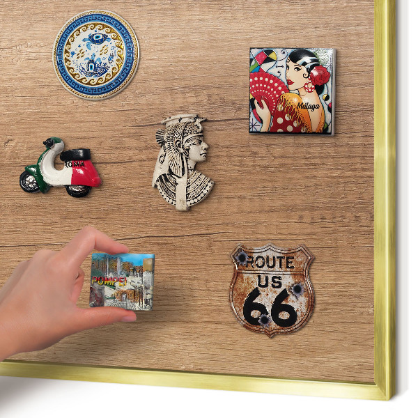 Magnetic board for magnets in a gold frame Wood texture