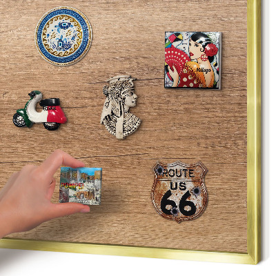 Magnetic board for magnets in a gold frame Wood texture
