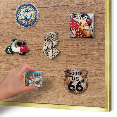 Magnetic board for magnets in a gold frame Wood texture