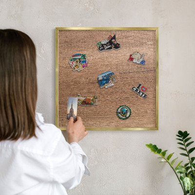 Magnetic board for magnets in a gold frame Wood texture