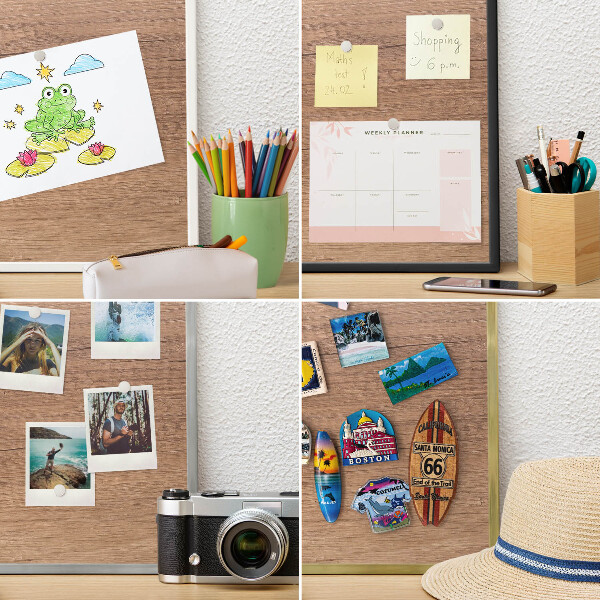 Magnetic board for magnets in a gold frame Wood texture