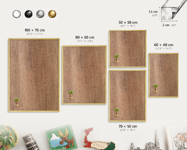 Magnetic board for magnets in a gold frame Wood texture