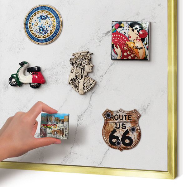 Metal magnet board with a gold frame Marble pattern