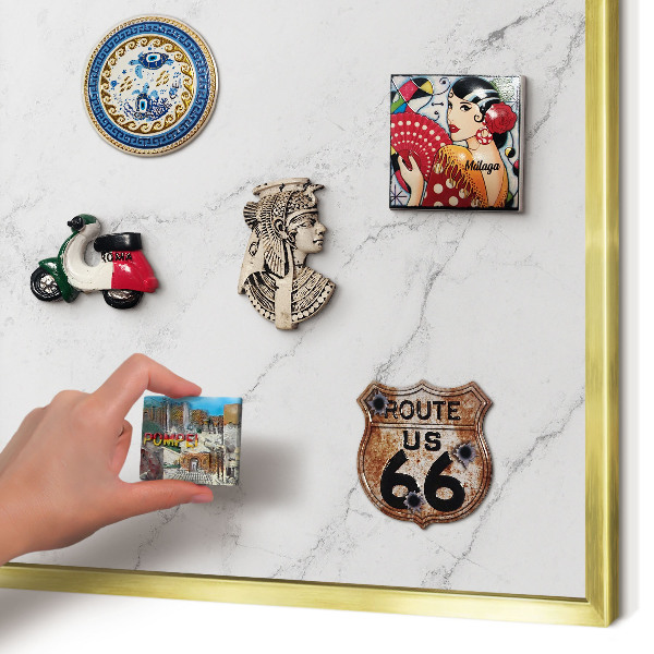 Metal magnet board with a gold frame Marble pattern