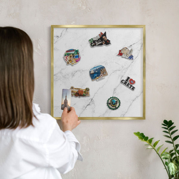 Metal magnet board with a gold frame Marble pattern