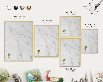 Metal magnet board with a gold frame Marble pattern
