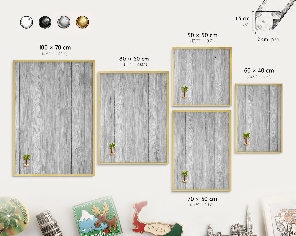 Metal magnet board with a gold frame Wooden texture