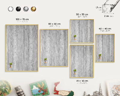 Metal magnet board with a gold frame Wooden texture