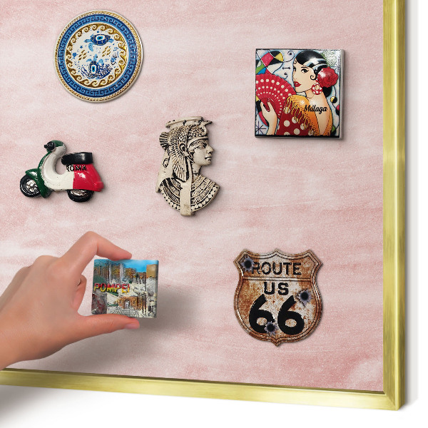 Metal magnet board with a gold frame Pink texture