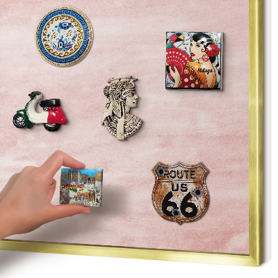 Metal magnet board with a gold frame Pink texture